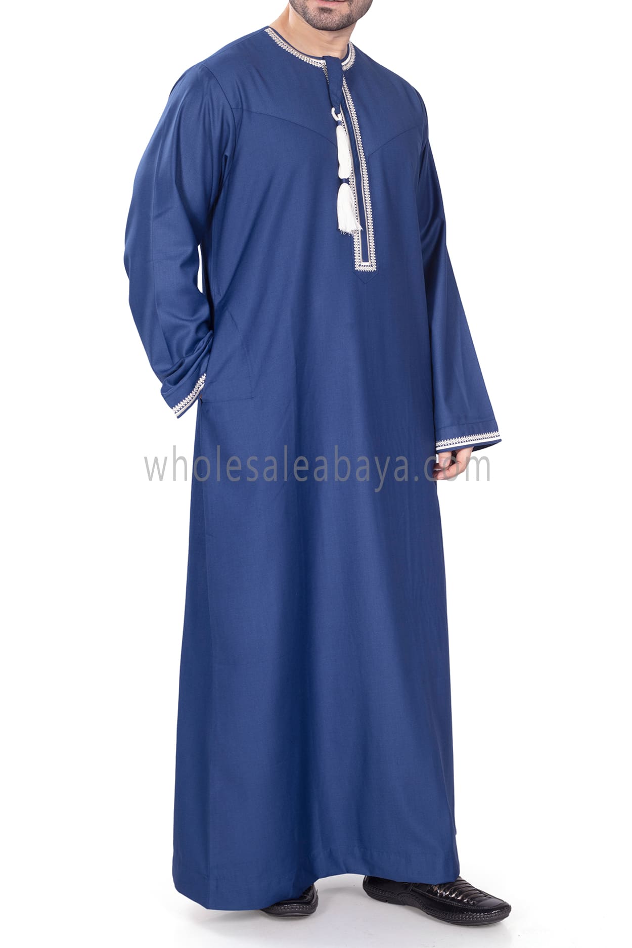 Men's Omani Thoube with Embroidery and Designer Tassel Ink Blue