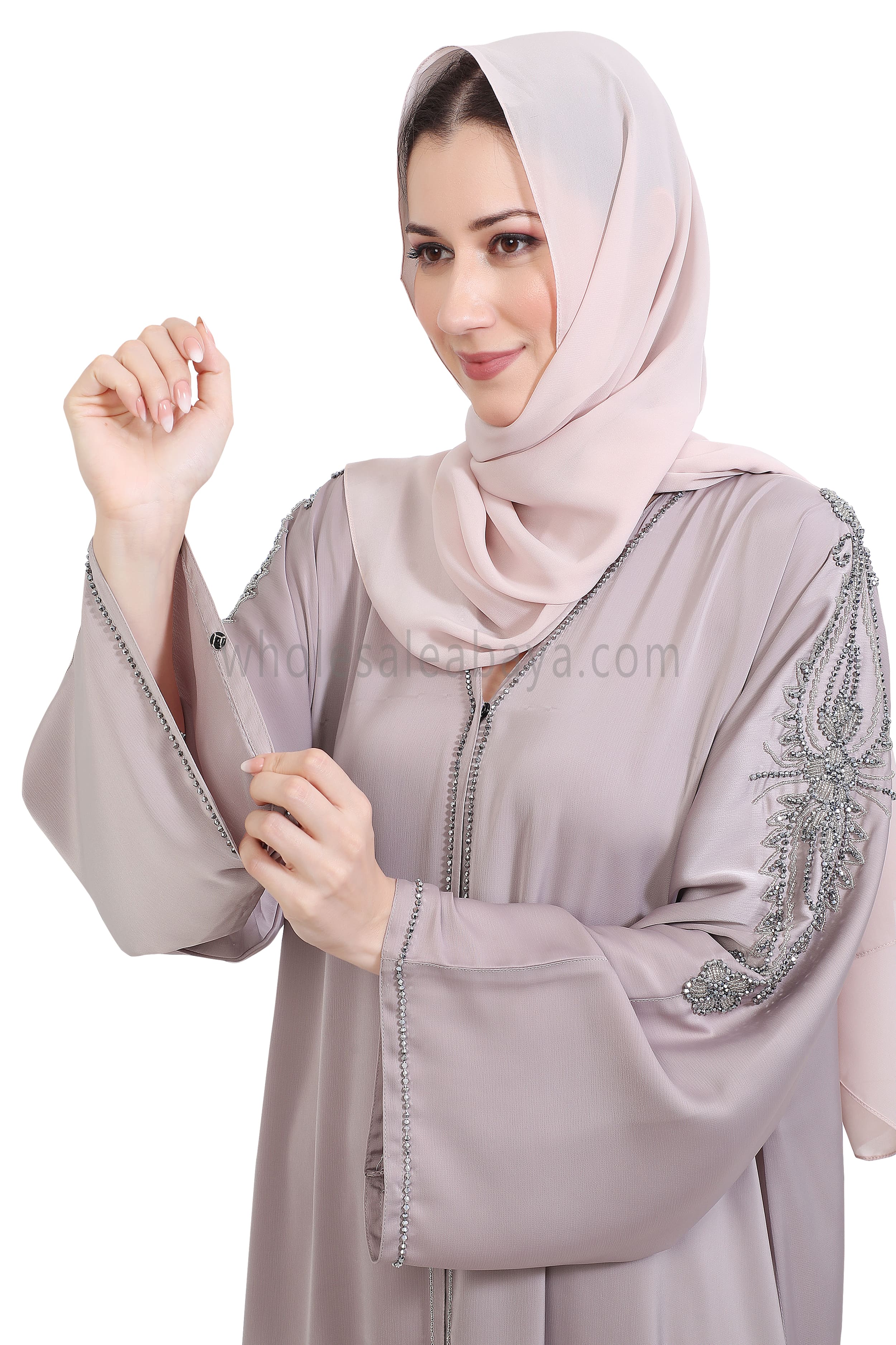 Open Abaya Style With Floral Vine Handwork