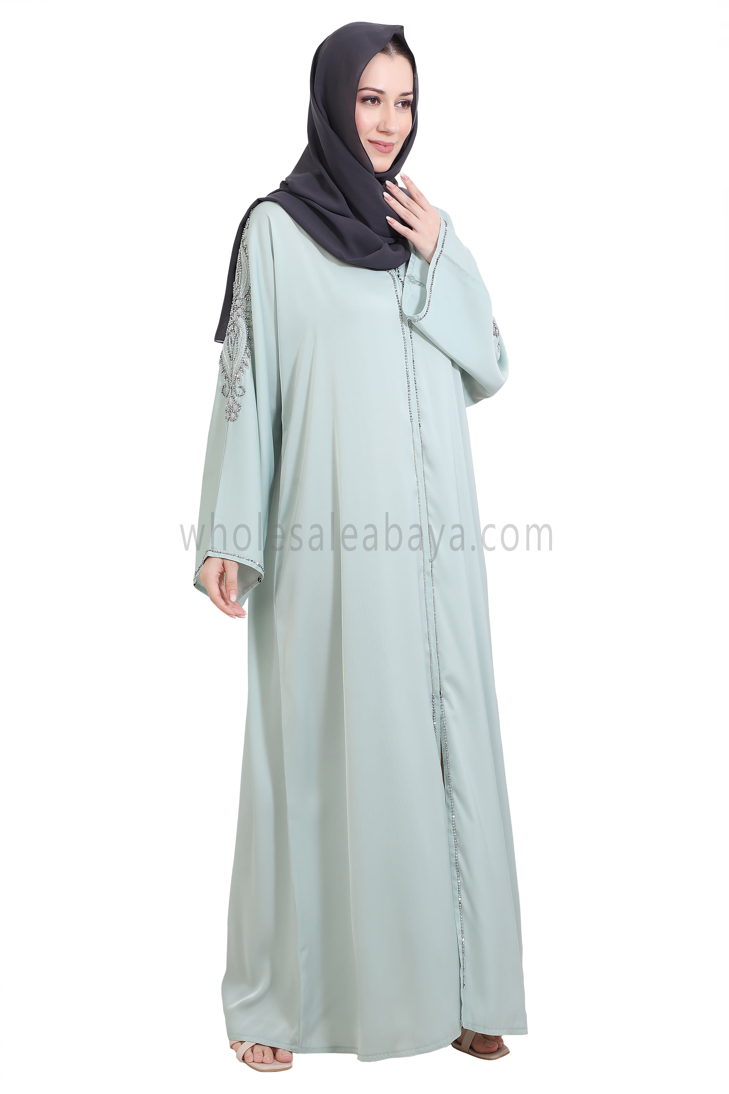 Open Abaya Style With Floral Vine Handwork