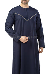 Premium Omani Thoubes with Embroidered "V" Stitching Navy Blue