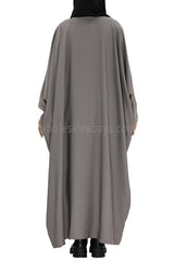 Plain Closed Butterfly Abaya With Inner Belt Silver Grey