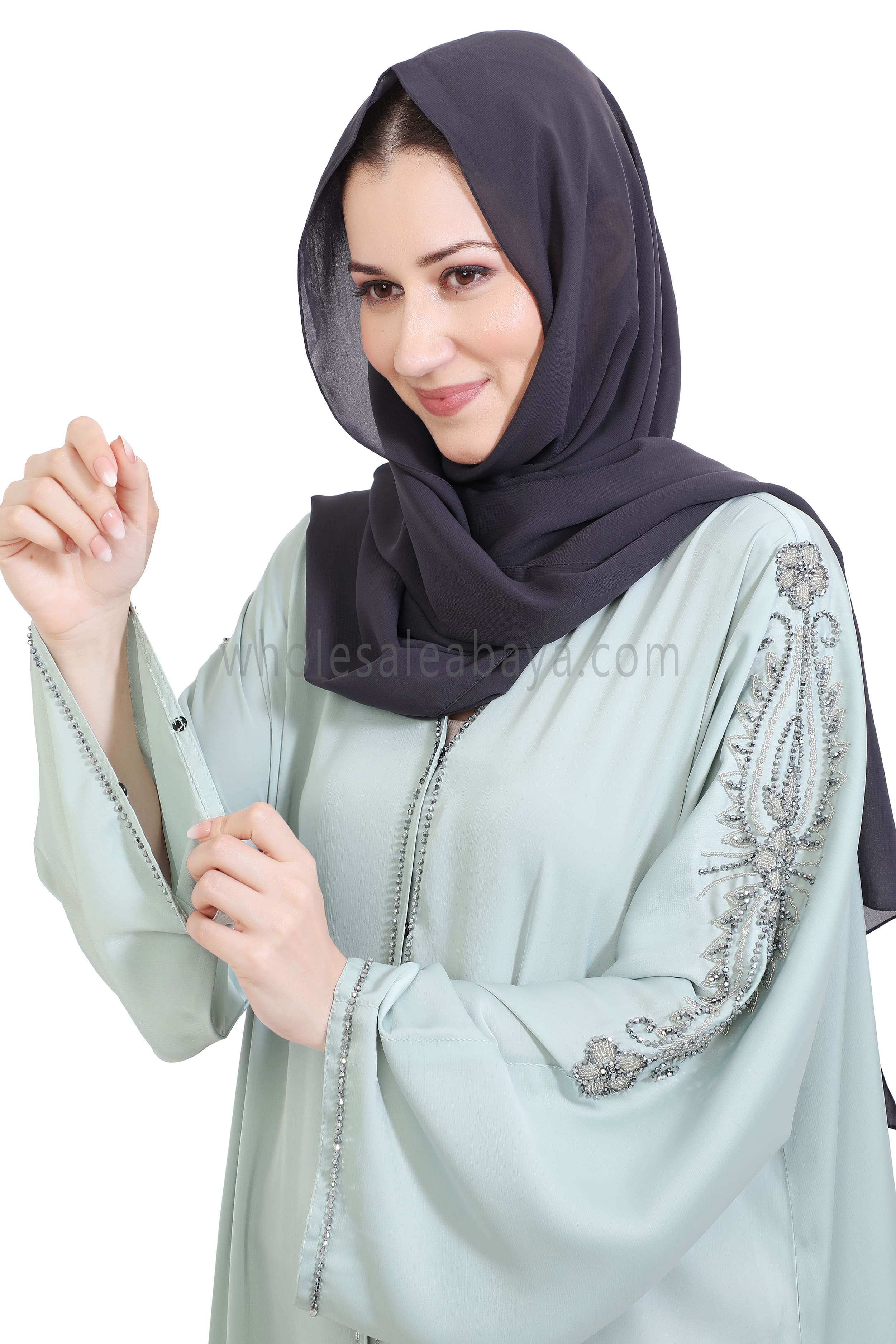 Open Abaya Style With Floral Vine Handwork