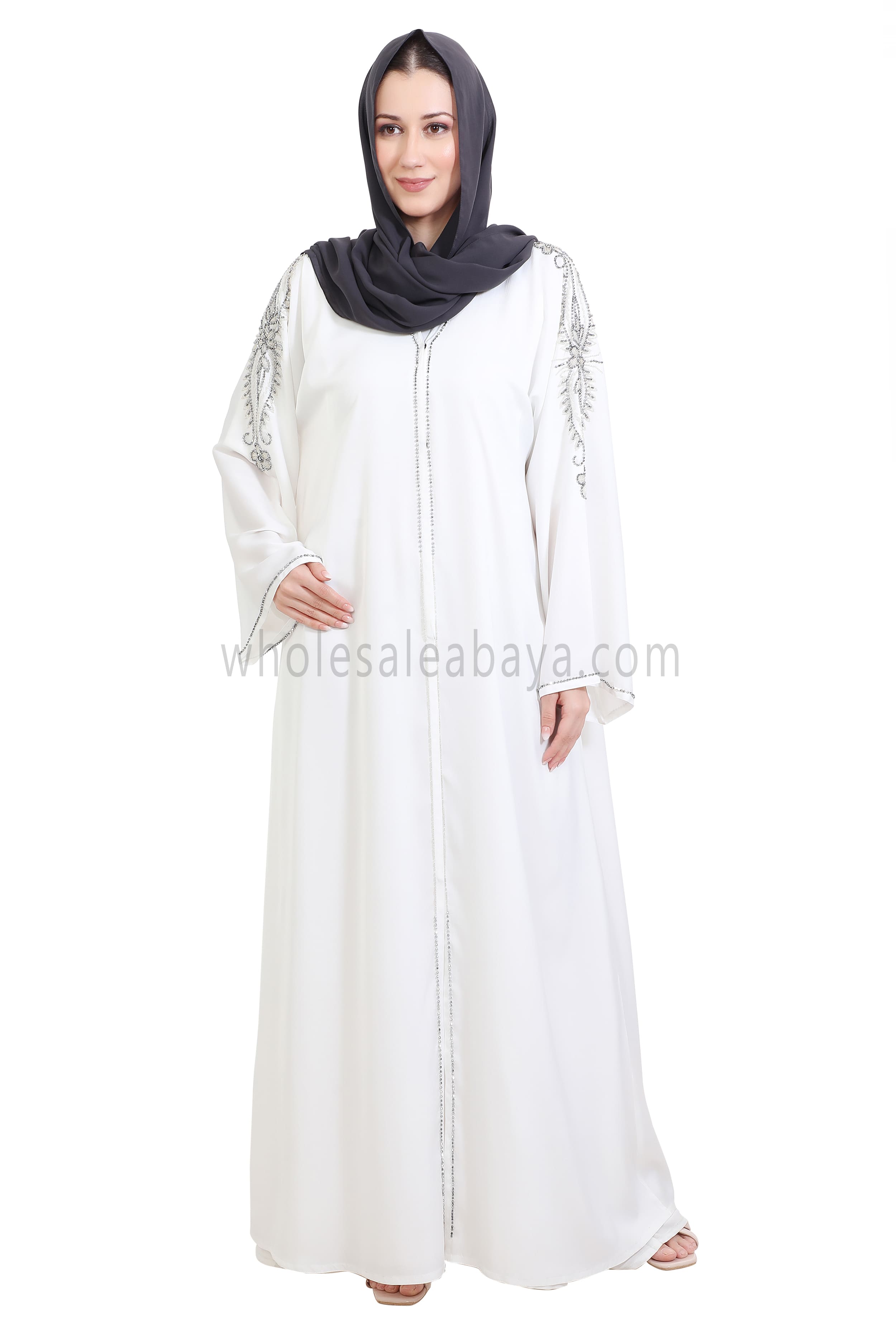 Open Abaya Style With Floral Vine Handwork