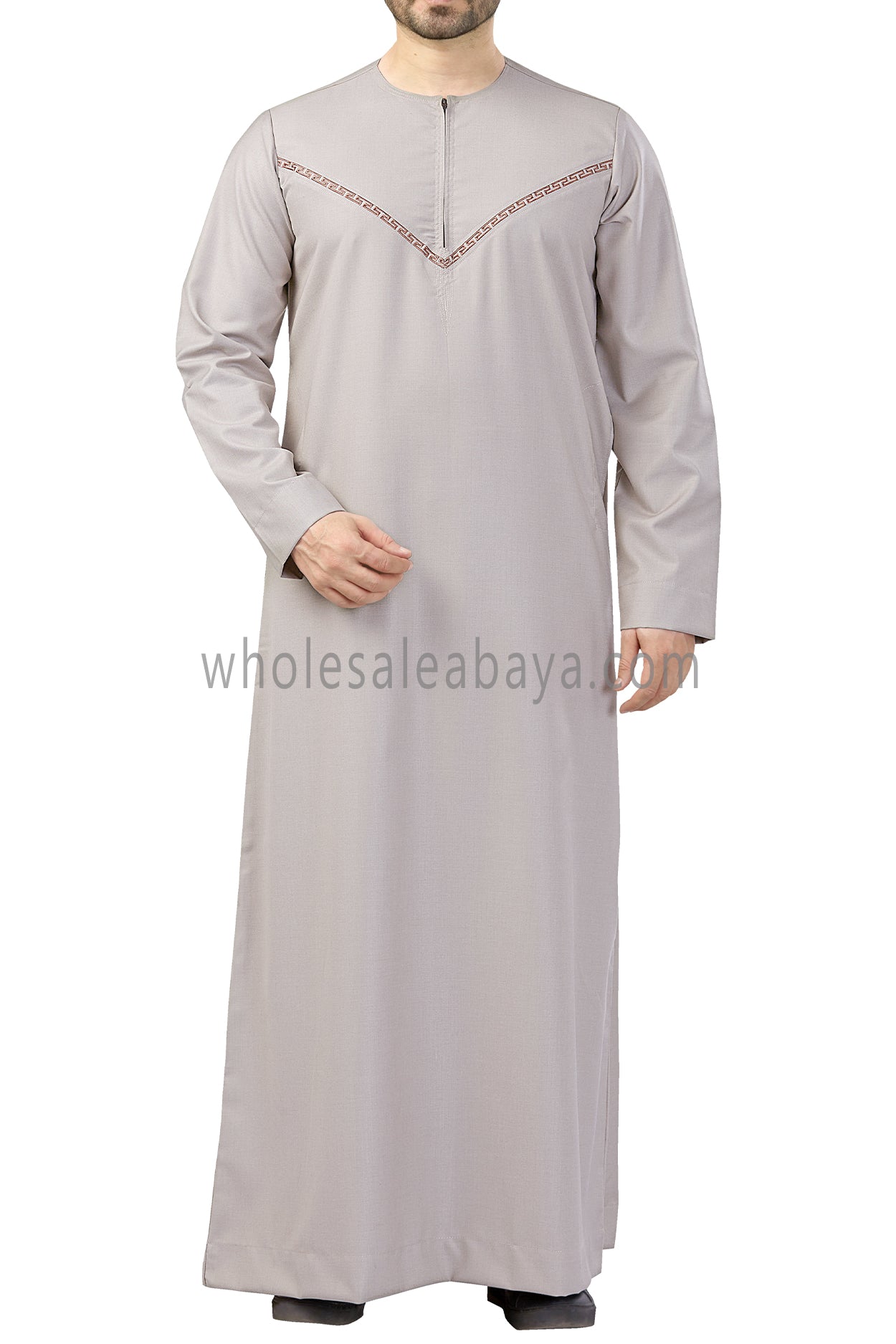 Premium Omani Thoubes with Embroidered "V" Stitching Stone Beige