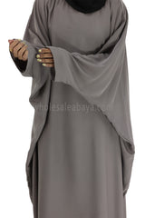 Plain Closed Butterfly Abaya With Inner Belt Silver Grey
