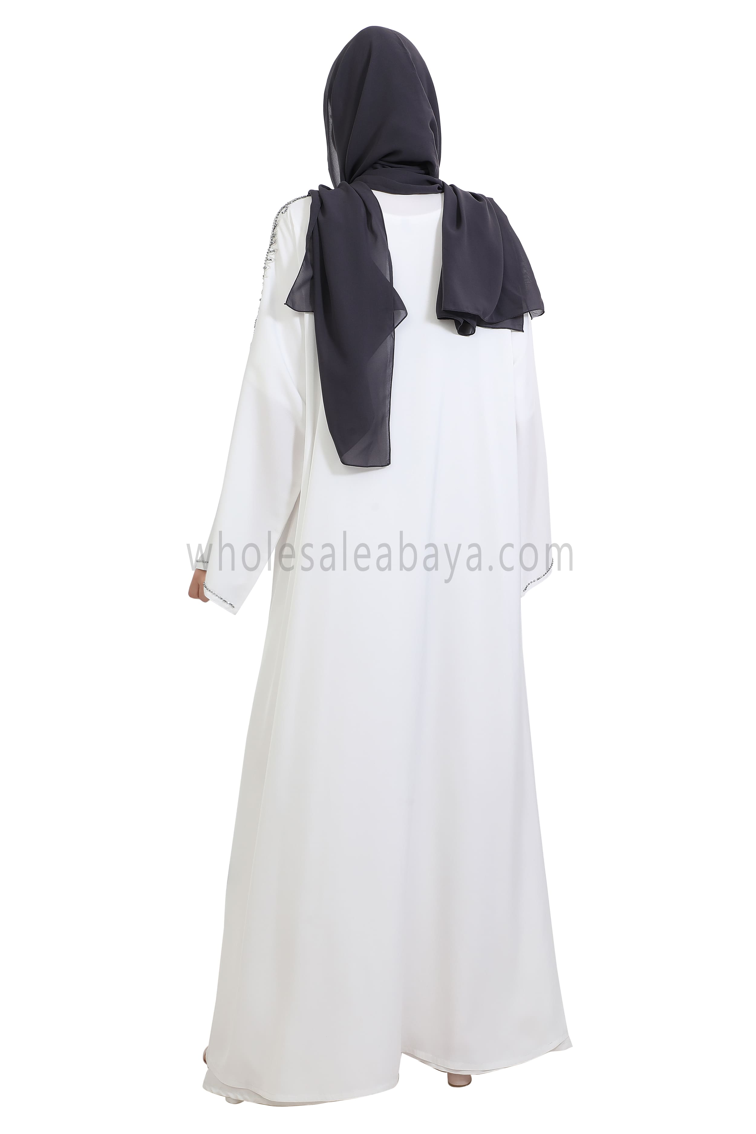 Open Abaya Style With Floral Vine Handwork