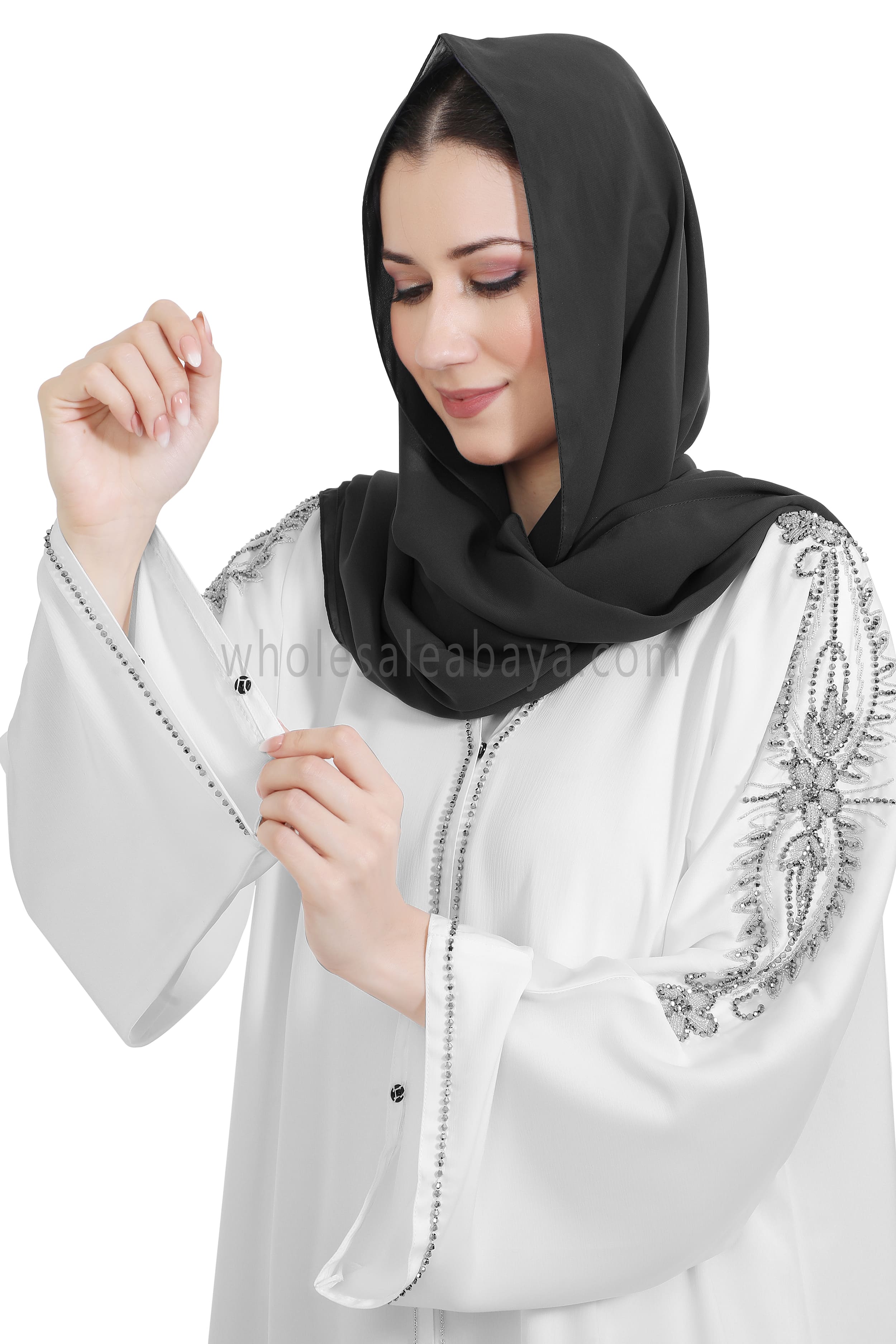 Open Abaya Style With Floral Vine Handwork