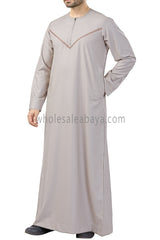 Premium Omani Thoubes with Embroidered "V" Stitching Stone Beige