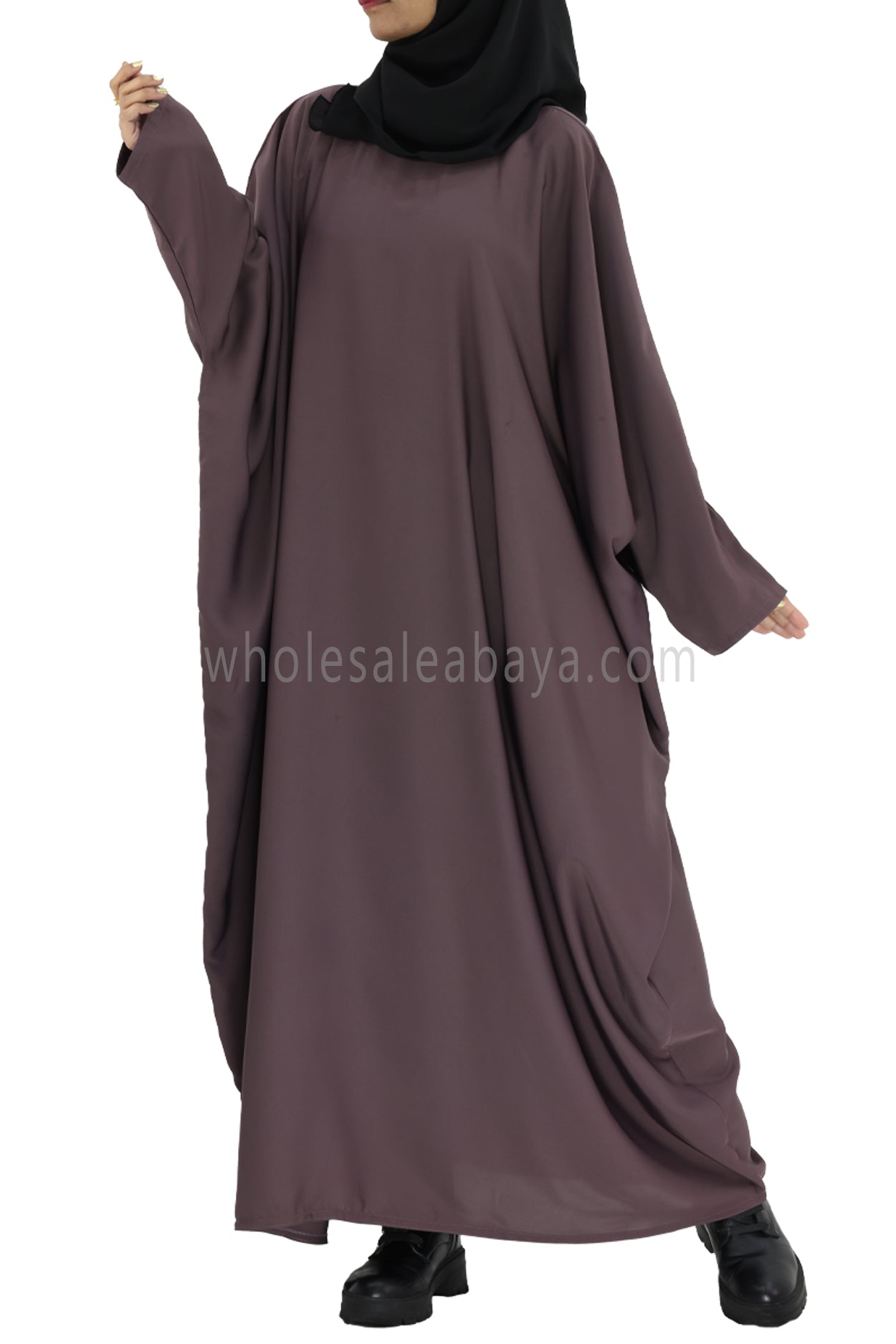 Plain Closed Butterfly Abaya With Inner Belt Mauve Colour