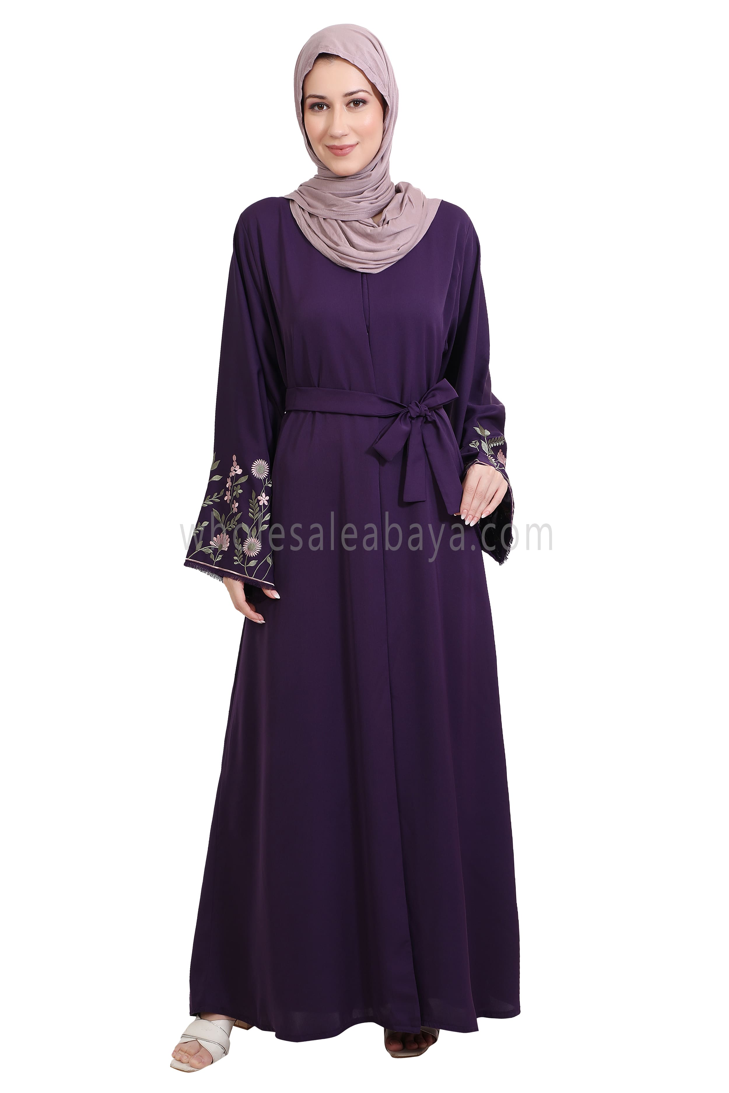 Nida Open Abaya With Embroidered Sleeves
