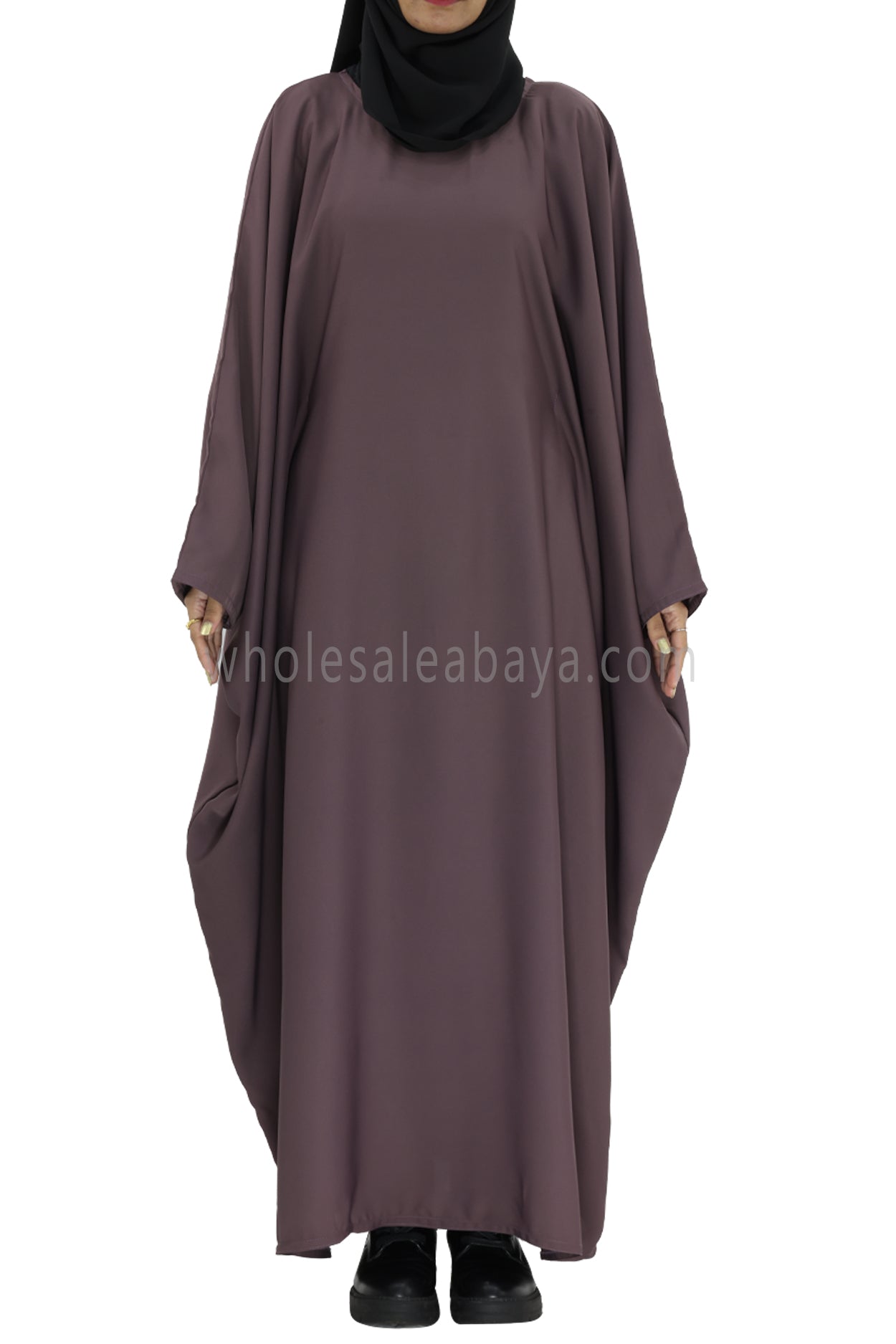 Plain Closed Butterfly Abaya With Inner Belt Mauve Colour