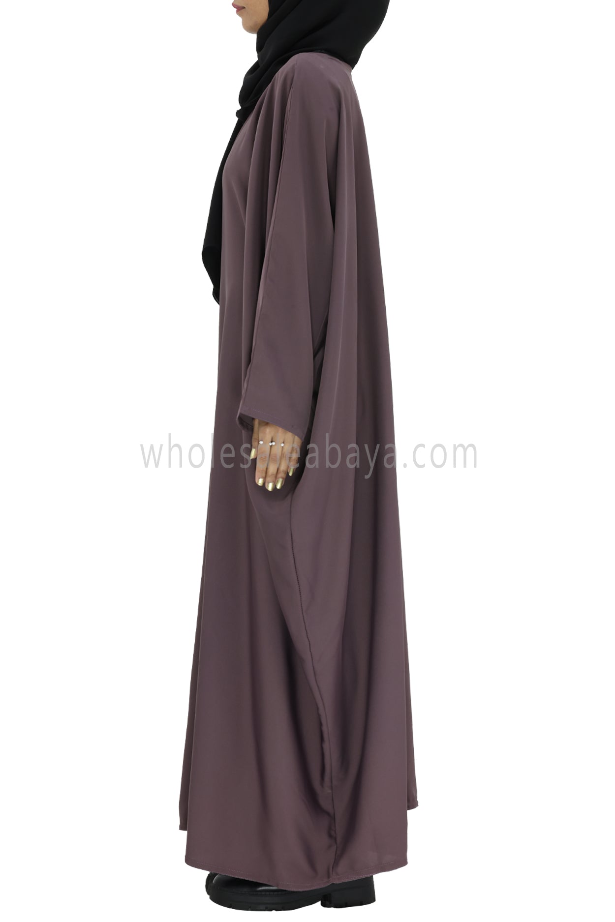 Plain Closed Butterfly Abaya With Inner Belt Mauve Colour