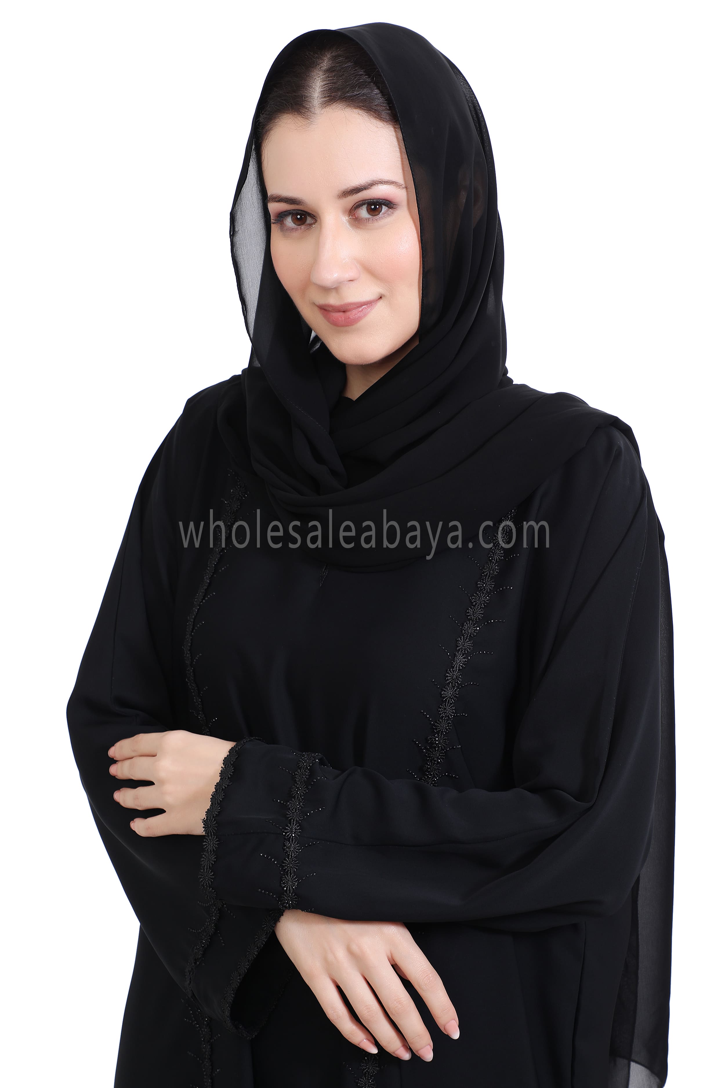 Closed Abaya with Lace and stonework