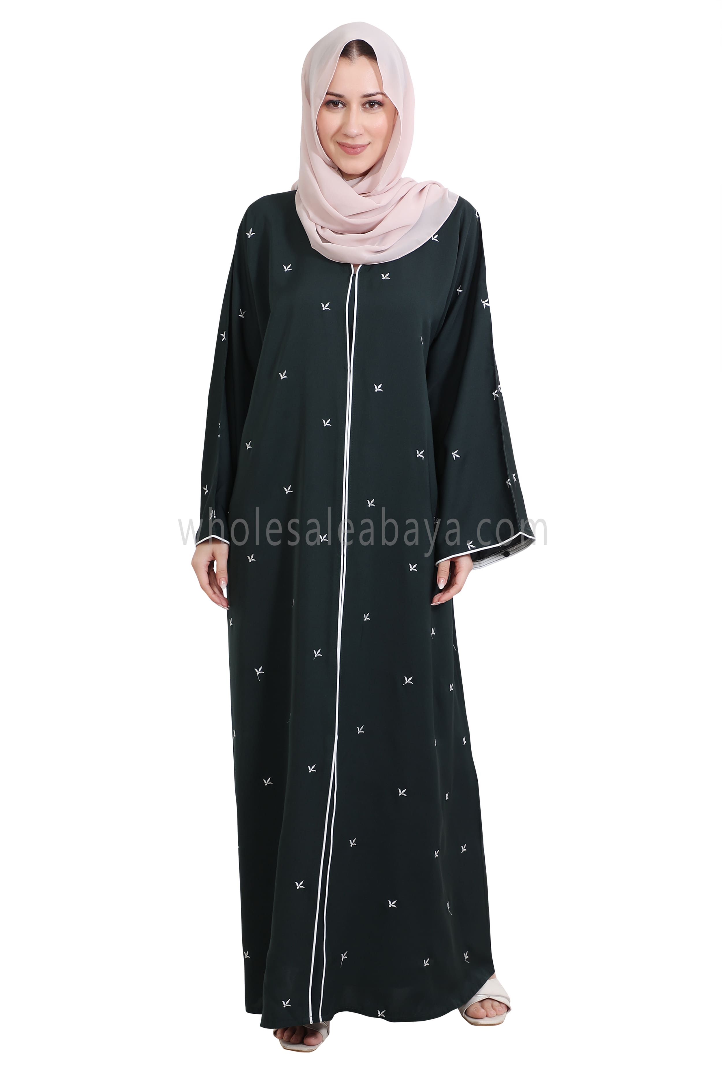 Open Abaya With Motif Embroidery