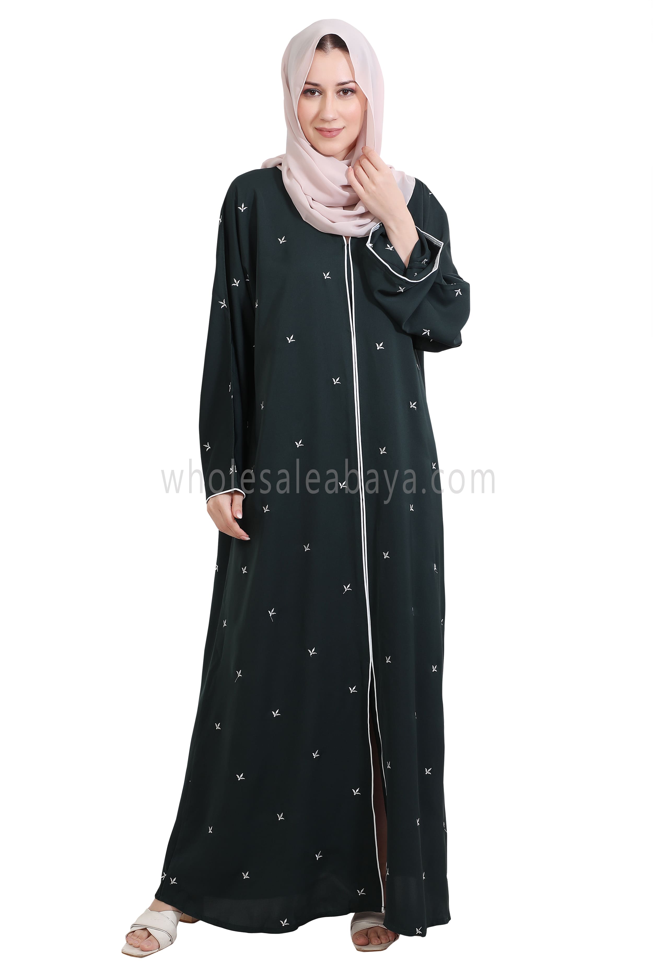 Open Abaya With Motif Embroidery