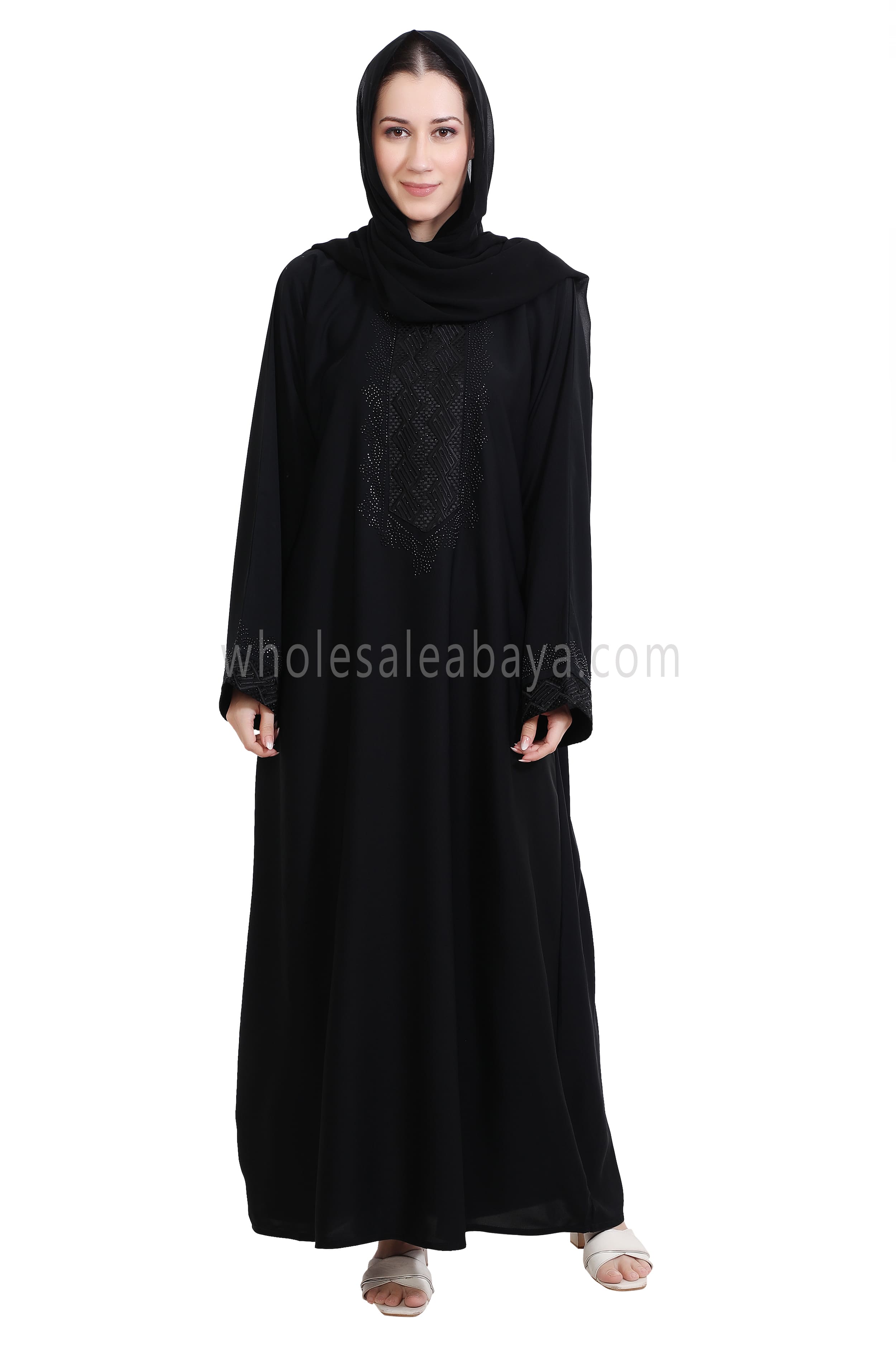 Closed Abaya with Lace and stonework