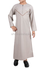 Boy's Premium Omani Thoube with Embroidered "V" Stitching Stone Beige
