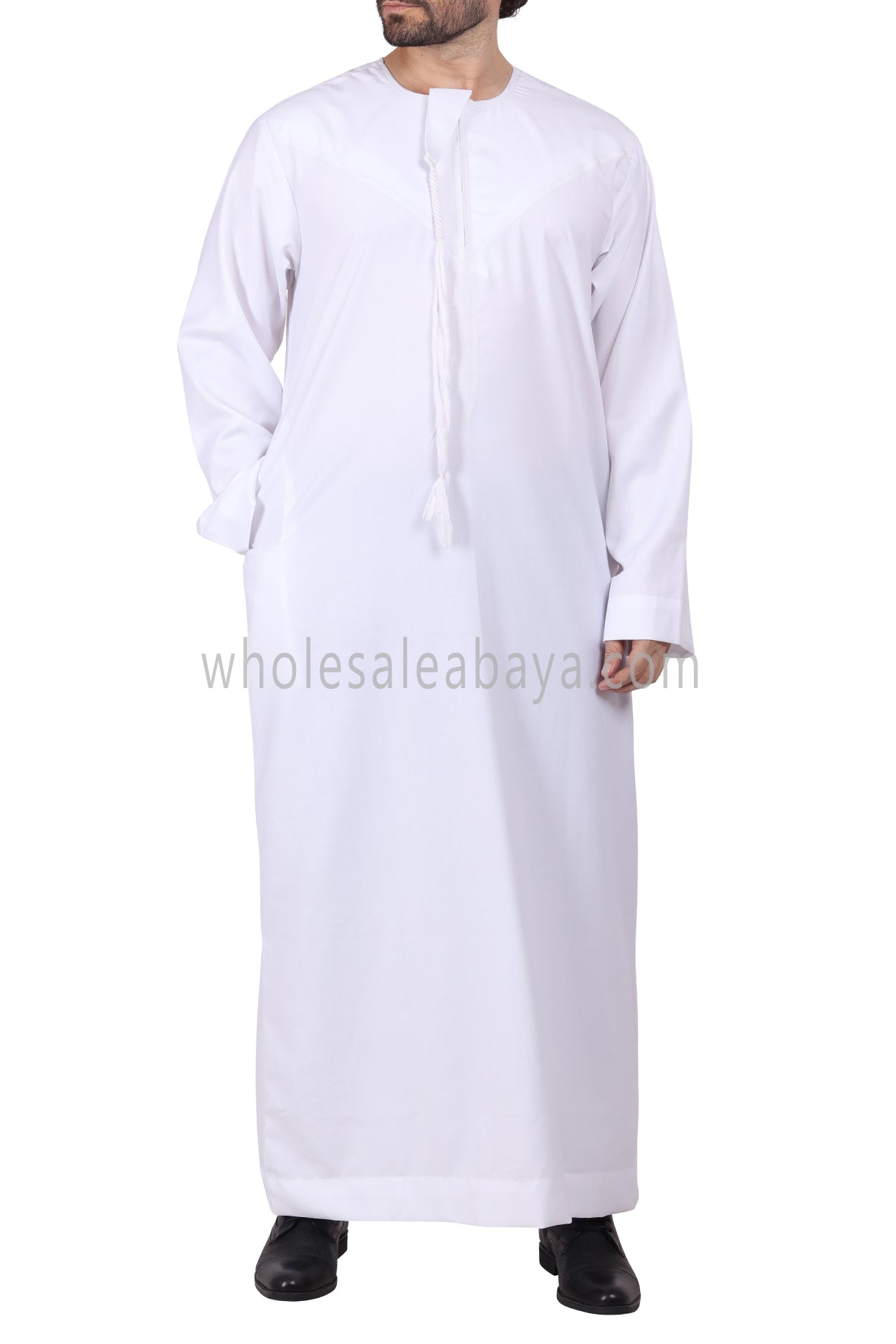 Premium Omani Thoube with Zip and Designer Tassel White