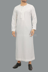 Men's Embroidered Omani Thoube With Tassel 90074  White
