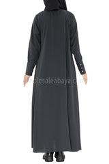 2 In One Front Open Abaya With Inner Slip Dress Silver Grey