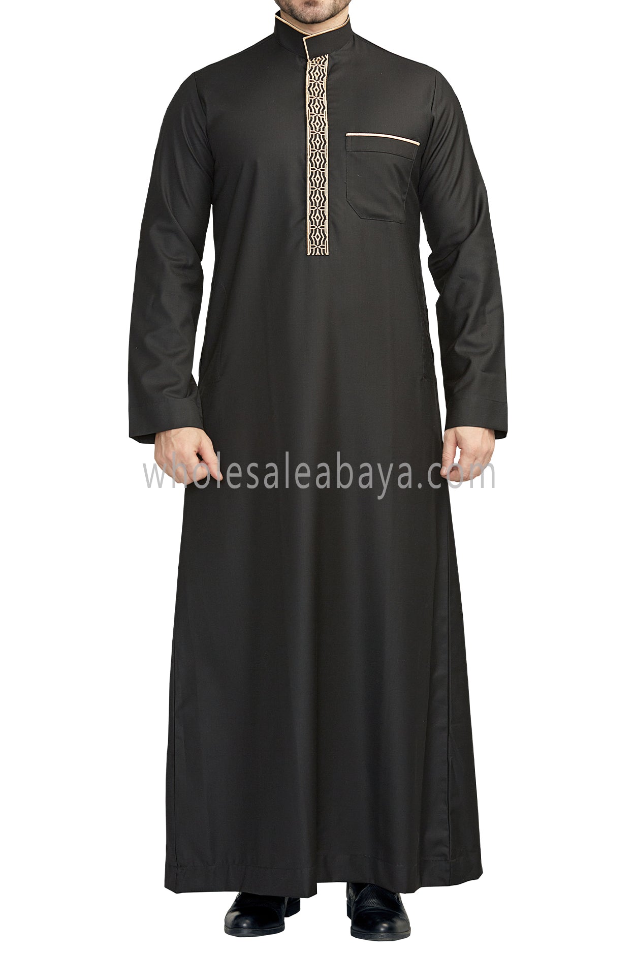 Elegant Men's Collar Thoube With Embroidery Black