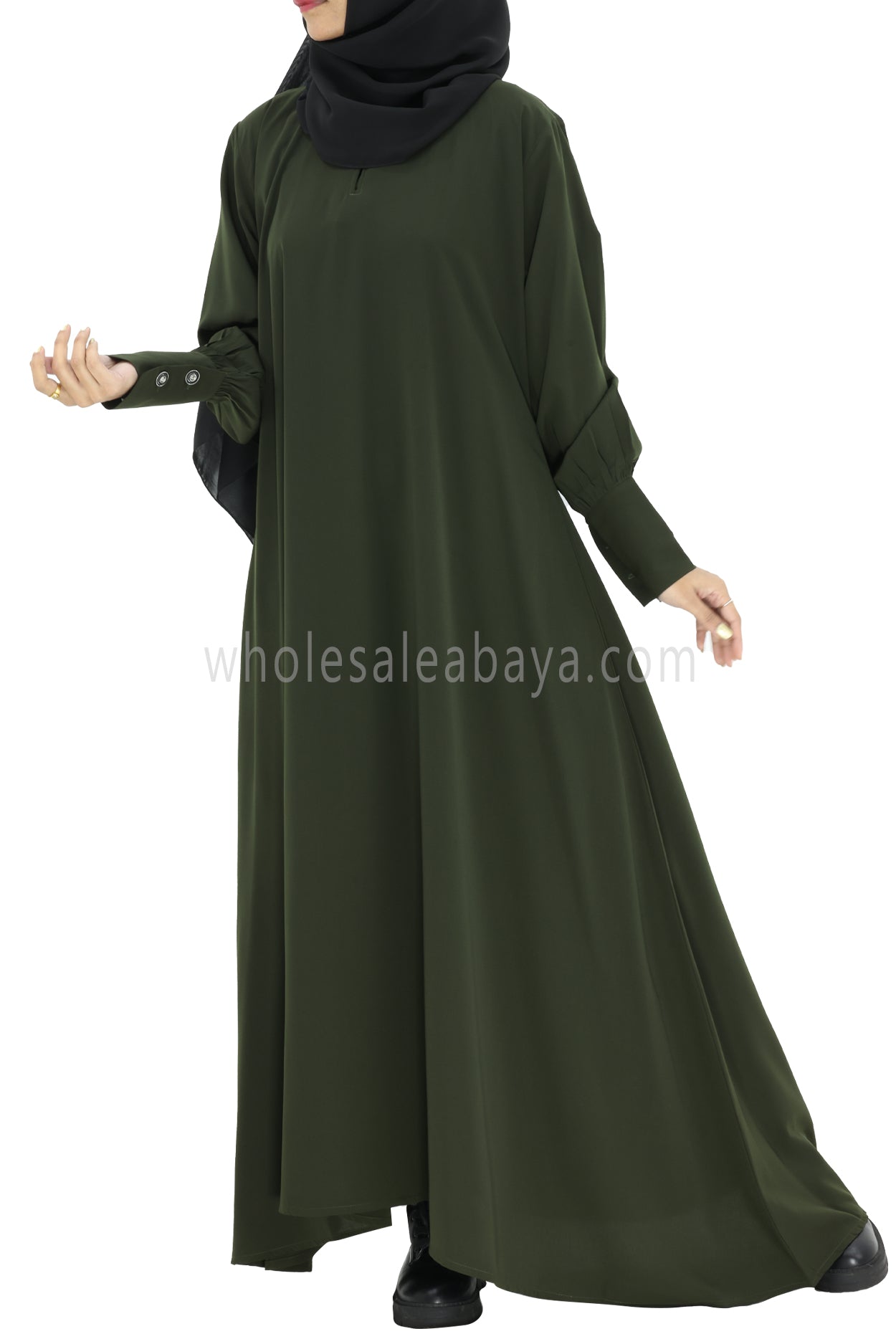 Women's Umbrella Abaya with Cuffed Sleeves Khakhi green