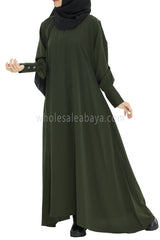 Women's Umbrella Abaya with Cuffed Sleeves Khakhi green