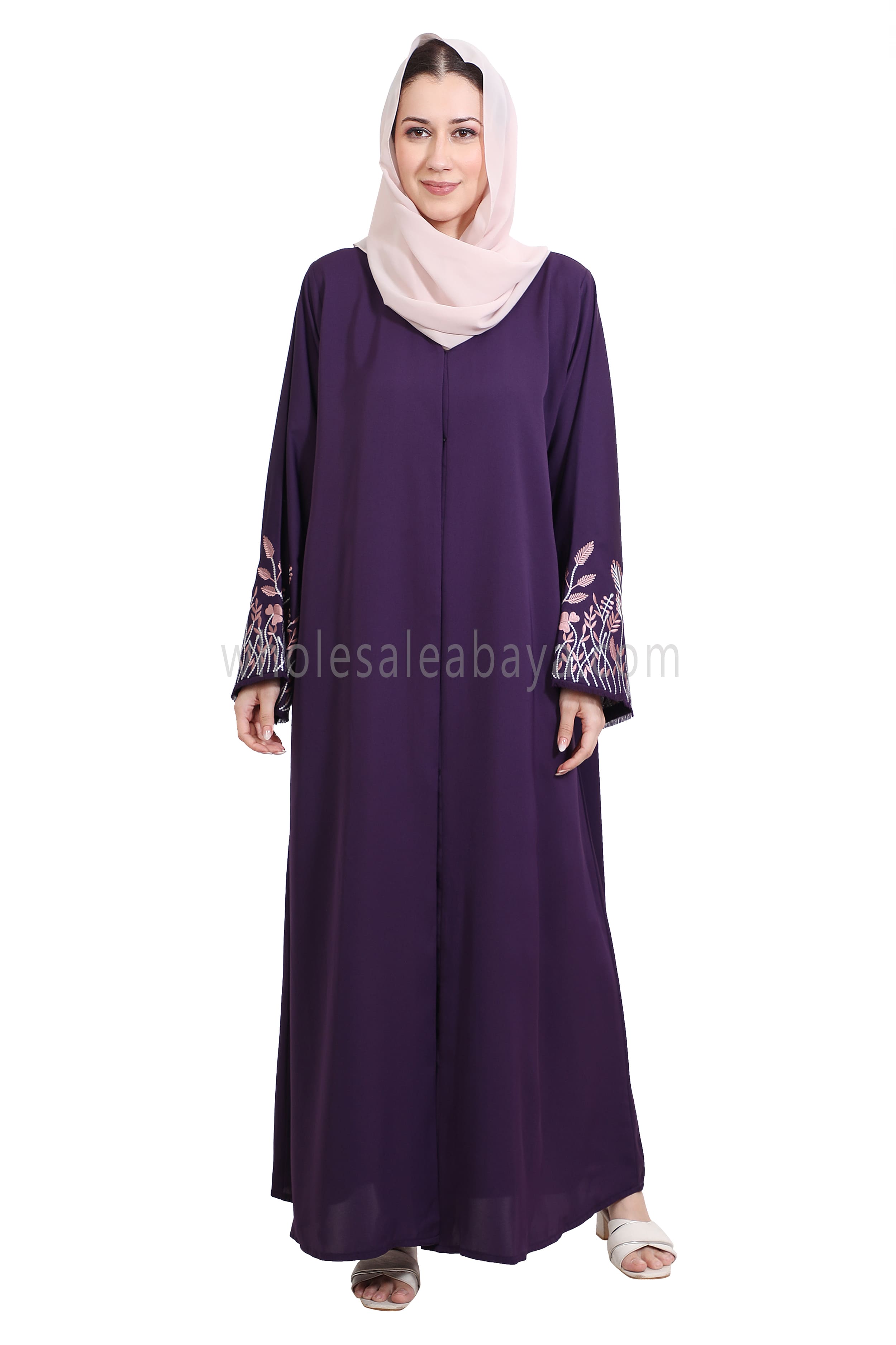 Open Abaya With Embroidered Sleeves