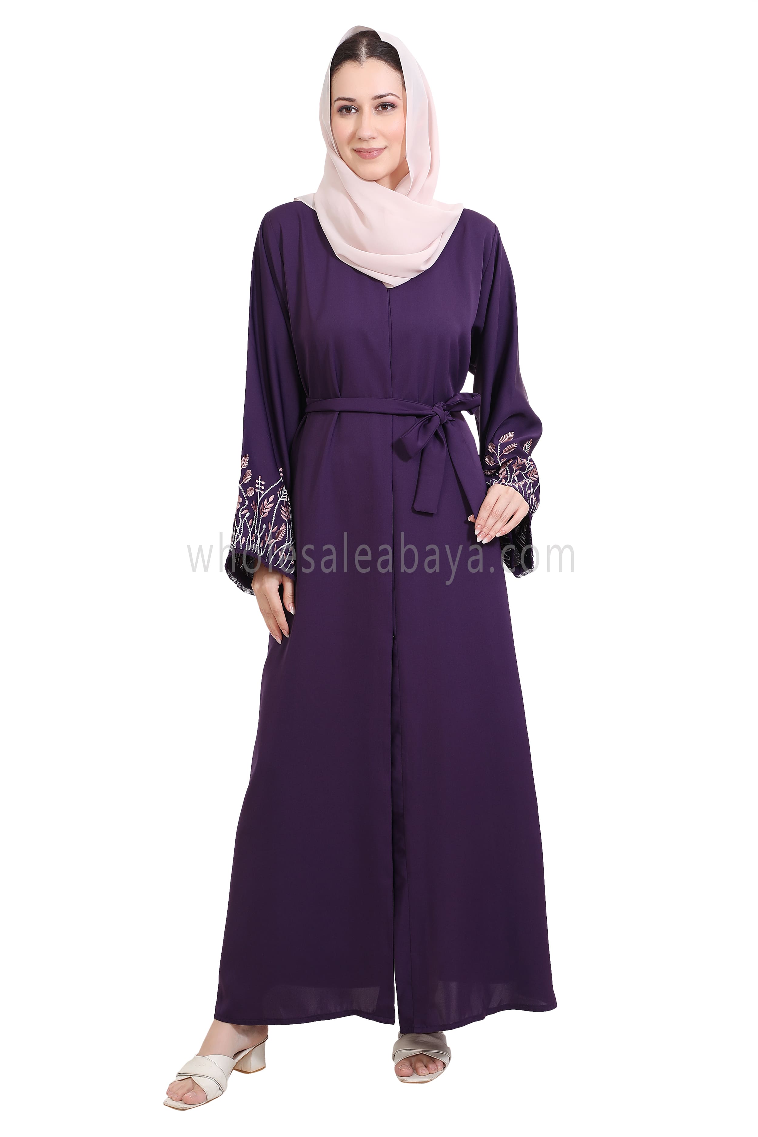 Open Abaya With Embroidered Sleeves
