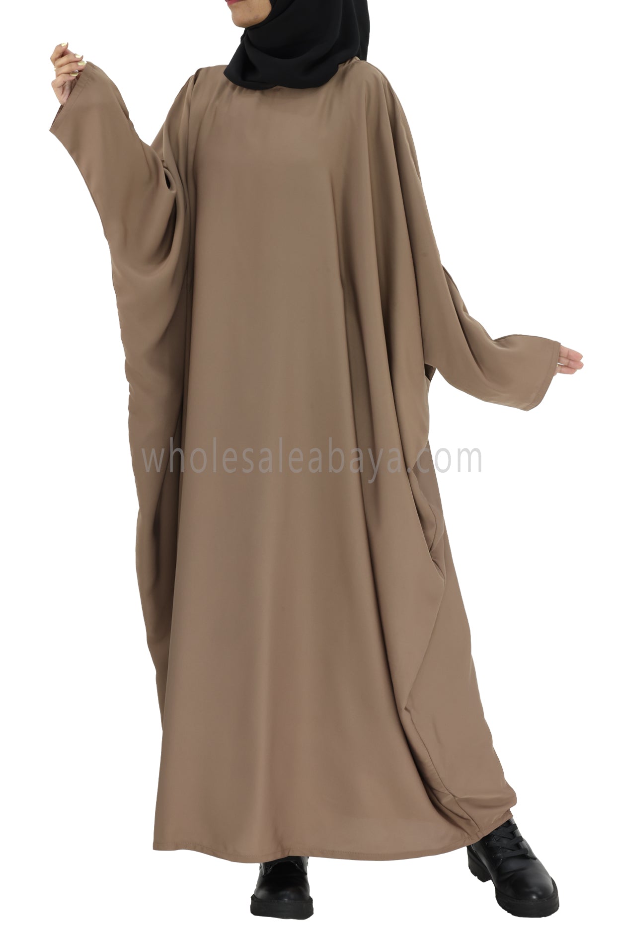 Plain Closed Butterfly Abaya With Inner Belt Taupe Brown - Colour
