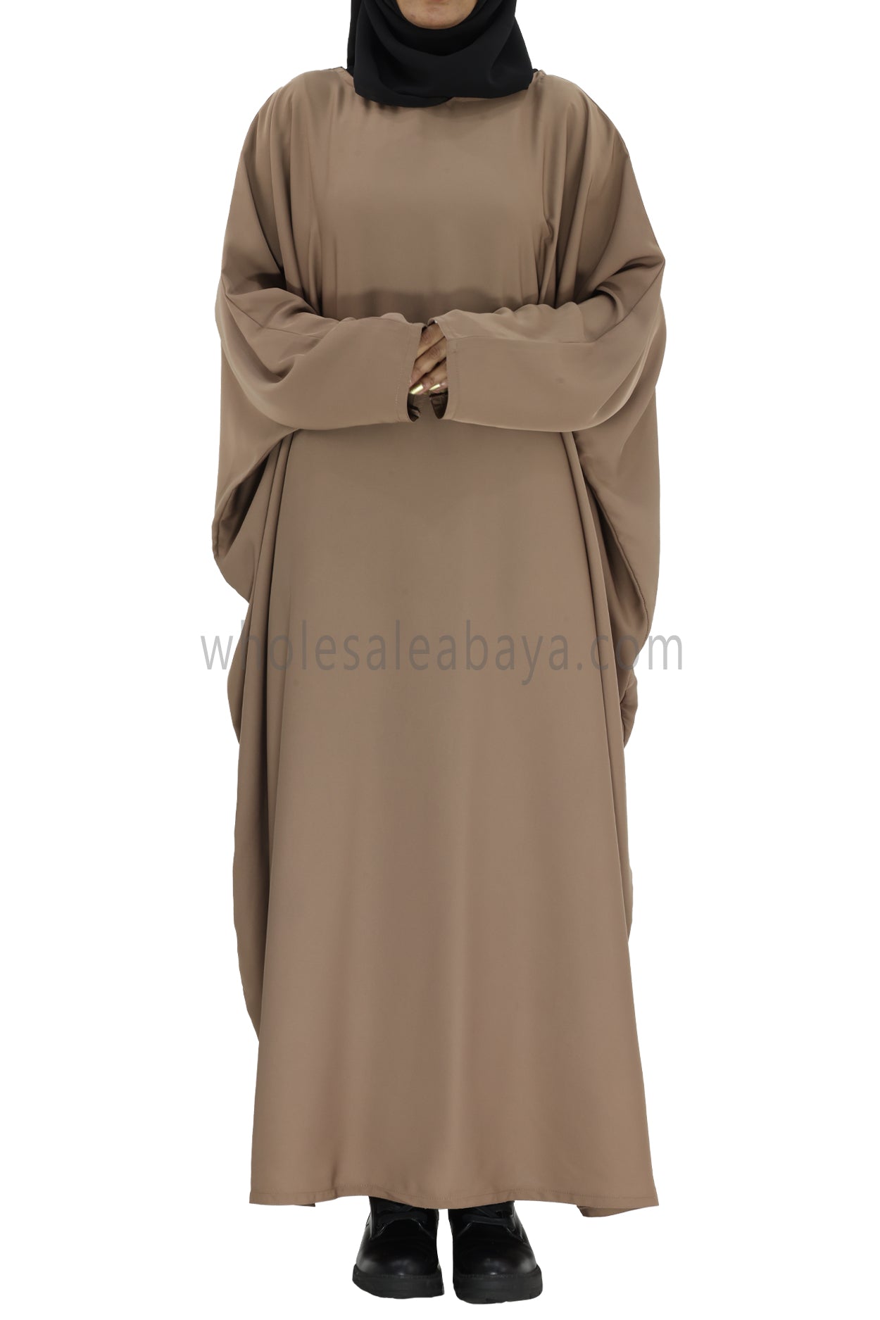 Plain Closed Butterfly Abaya With Inner Belt Taupe Brown - Colour