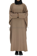 Plain Closed Butterfly Abaya With Inner Belt Taupe Brown