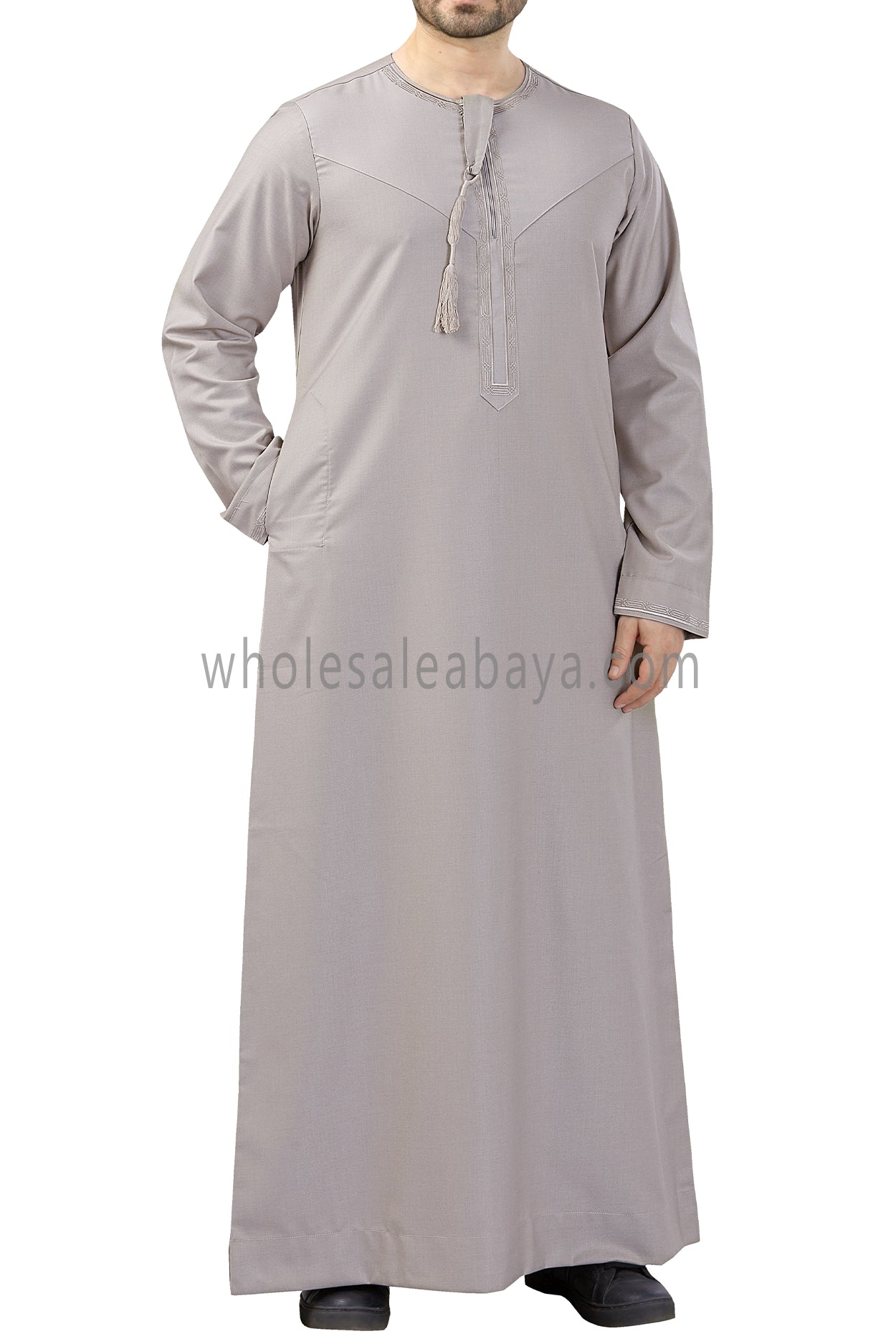 Premium Embroidered Omani Tassel Stone Beige