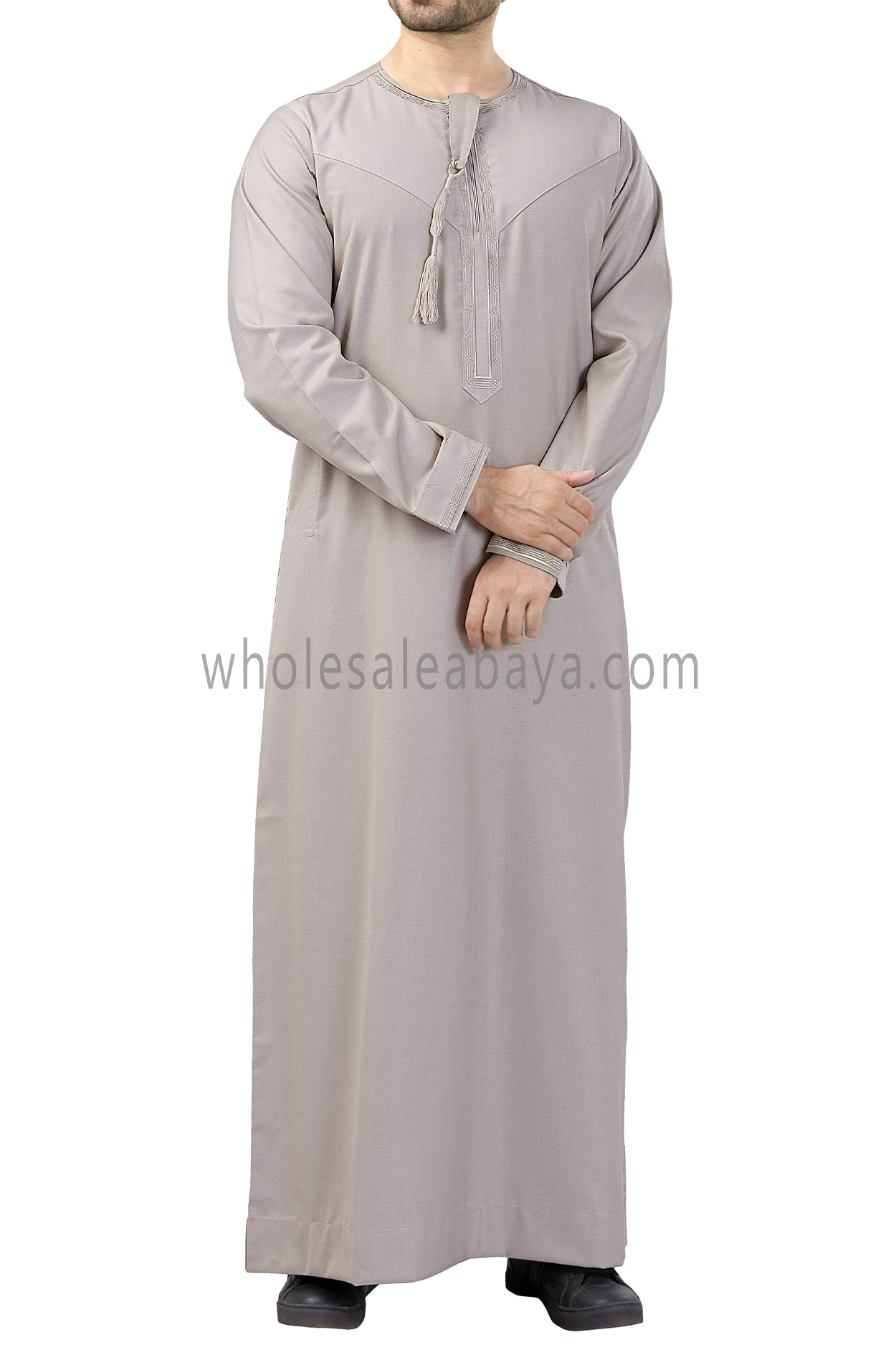 Premium Embroidered Omani Tassel Stone Beige