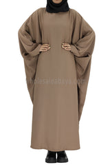 Plain Closed Butterfly Abaya With Inner Belt Taupe Brown