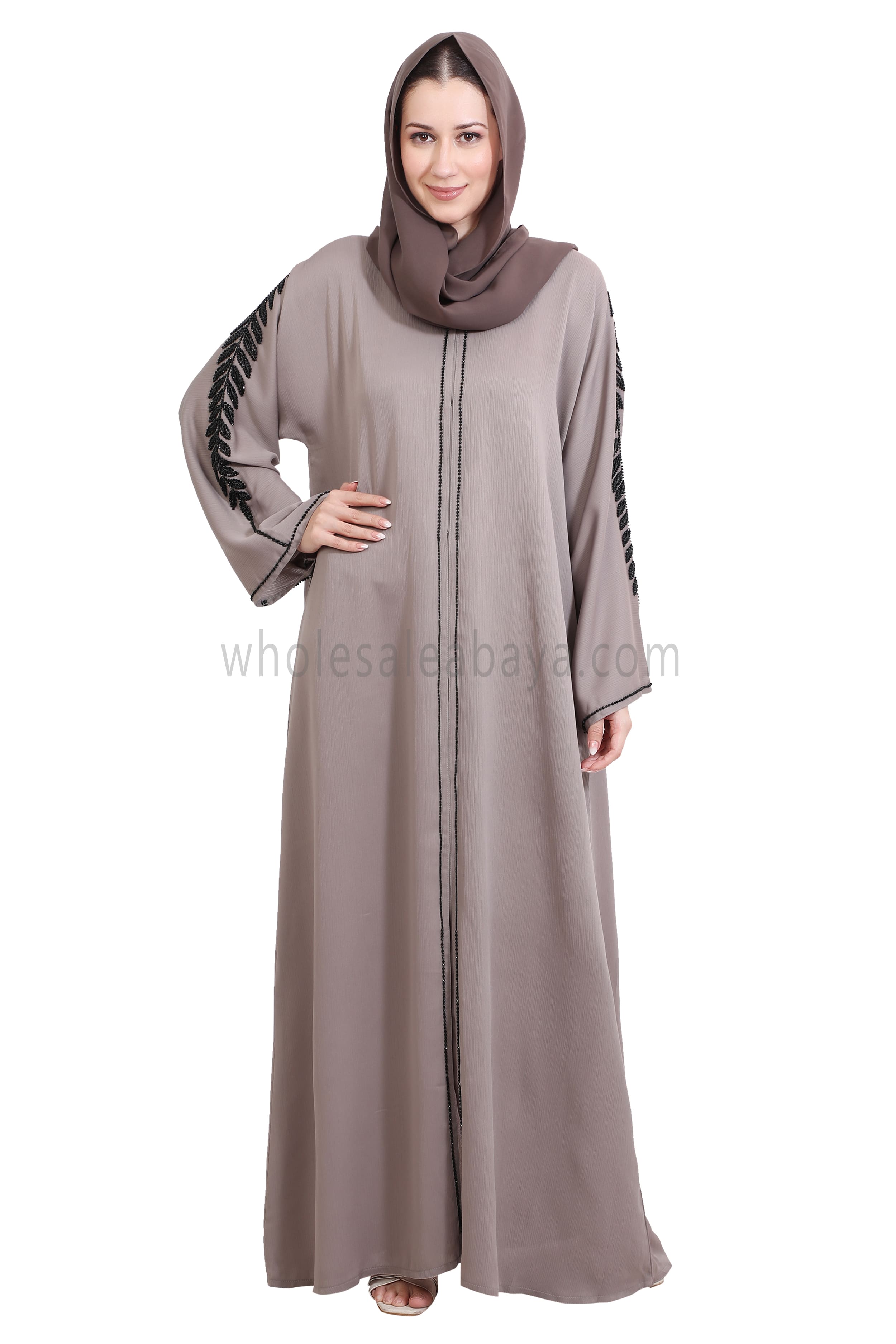 Open Abaya Style With Leaf Handwork