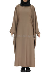 Plain Closed Butterfly Abaya With Inner Belt Taupe Brown
