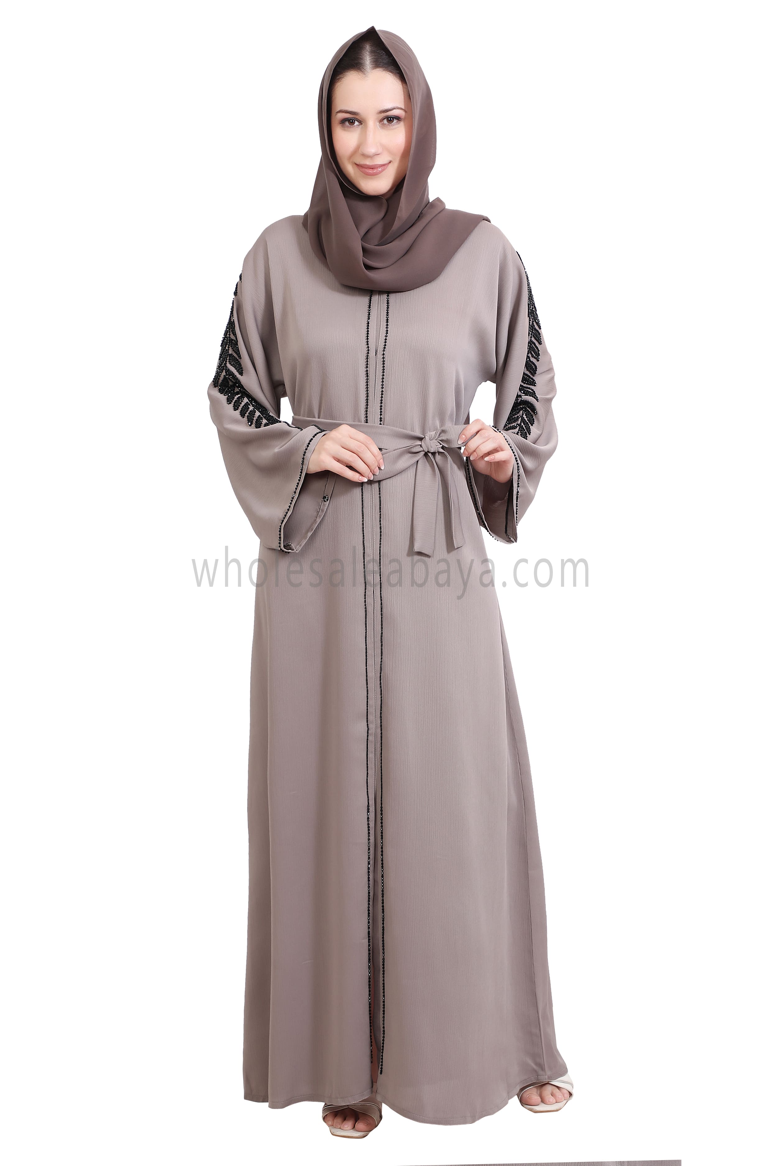 Open Abaya Style With Leaf Handwork