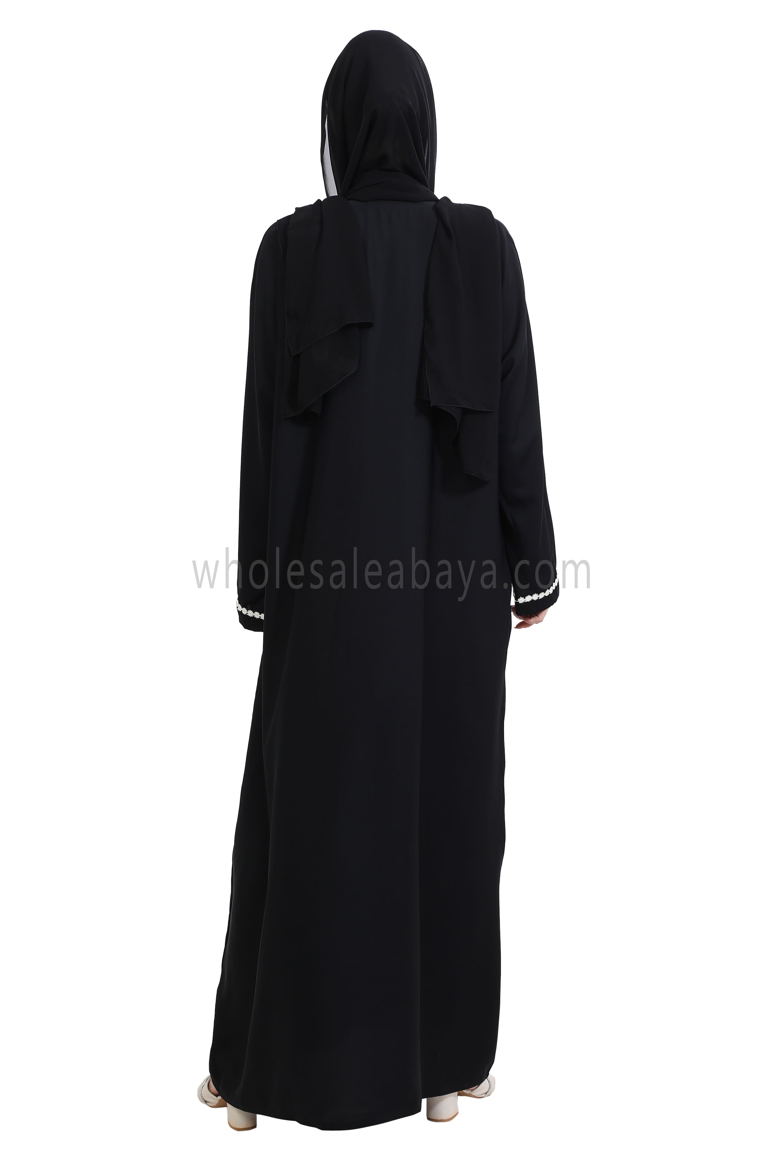 Closed Straight Cut Abaya in Off White Lace Detailing