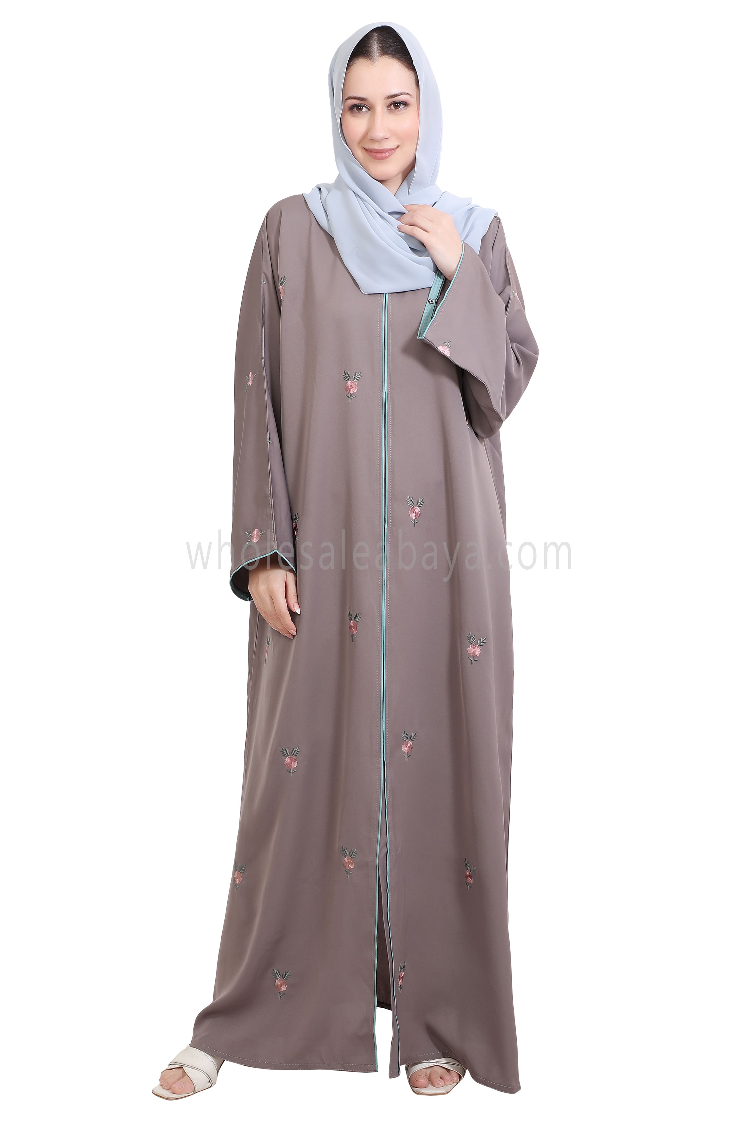 Open Abaya With Motif Embroidery