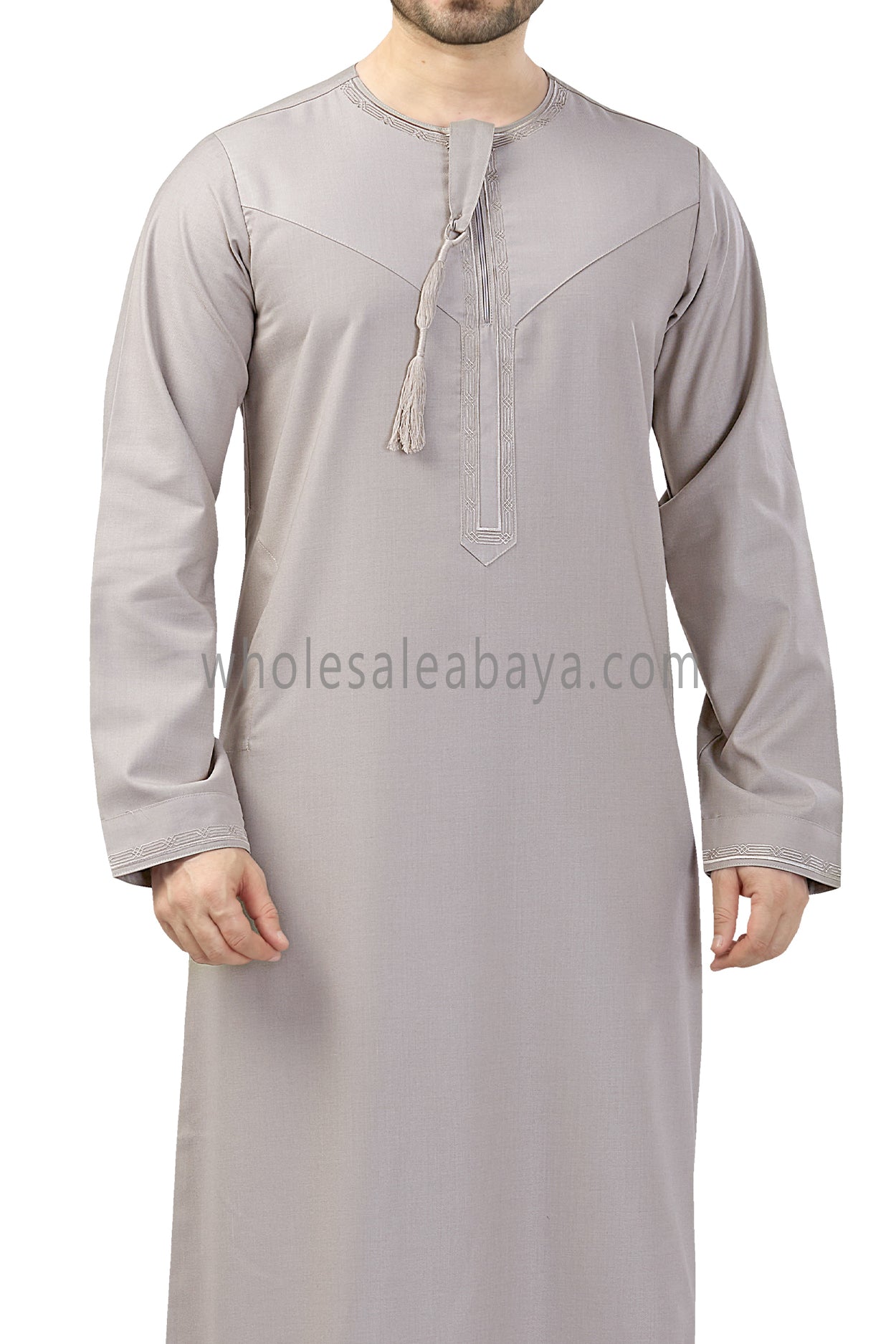 Premium Embroidered Omani Tassel Stone Beige