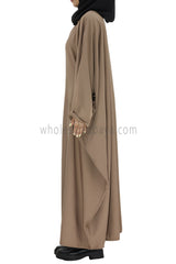 Plain Closed Butterfly Abaya With Inner Belt Taupe Brown