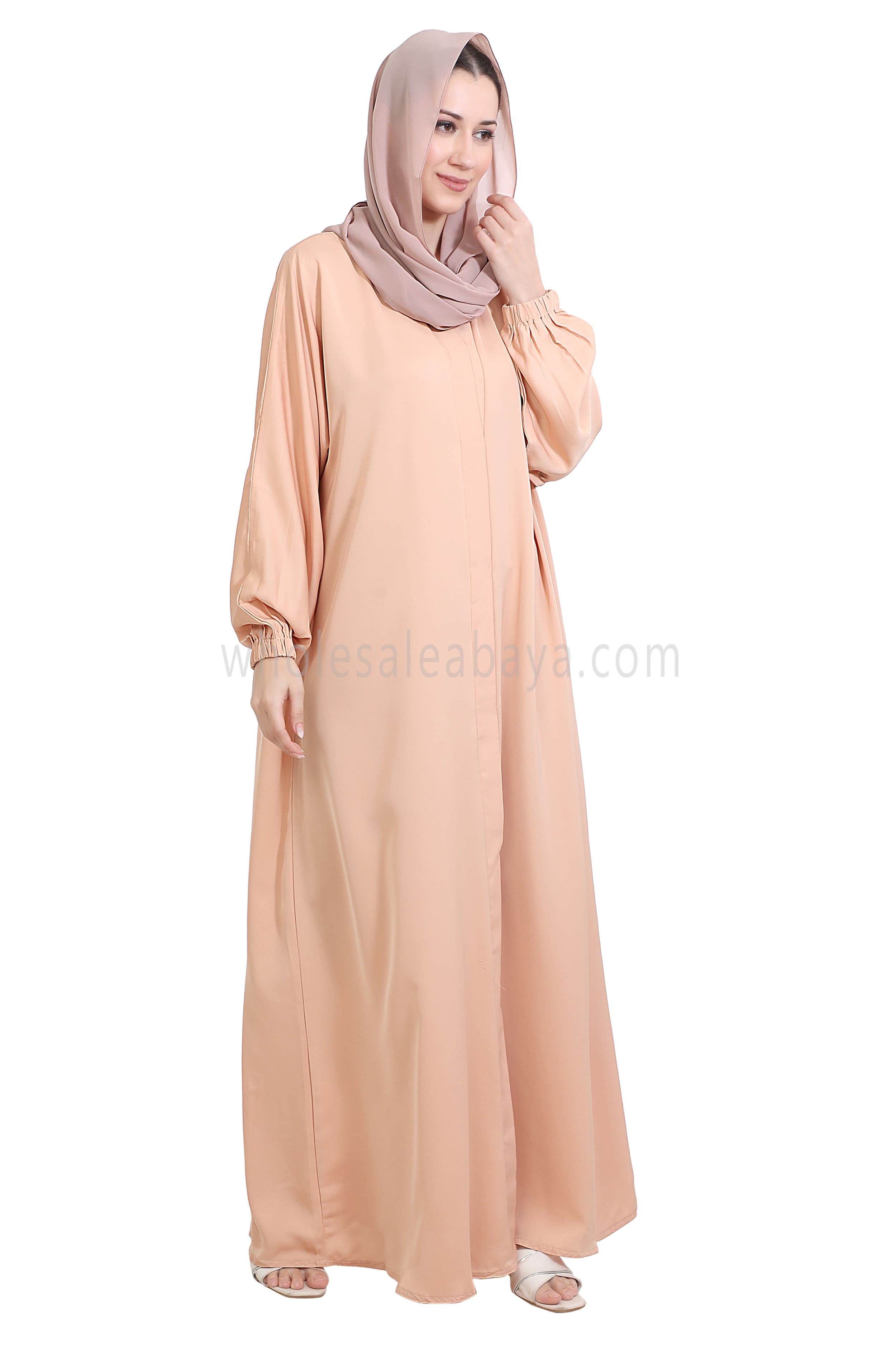 Front Open Abaya with Elastic Sleeves