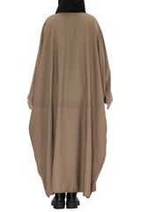 Plain Closed Butterfly Abaya With Inner Belt Taupe Brown