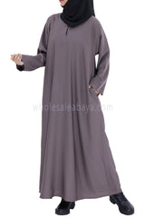 Plain Closed Abaya With  A-Line Straight Cut Mauve Grey