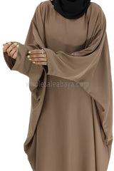 Plain Closed Butterfly Abaya With Inner Belt Taupe Brown
