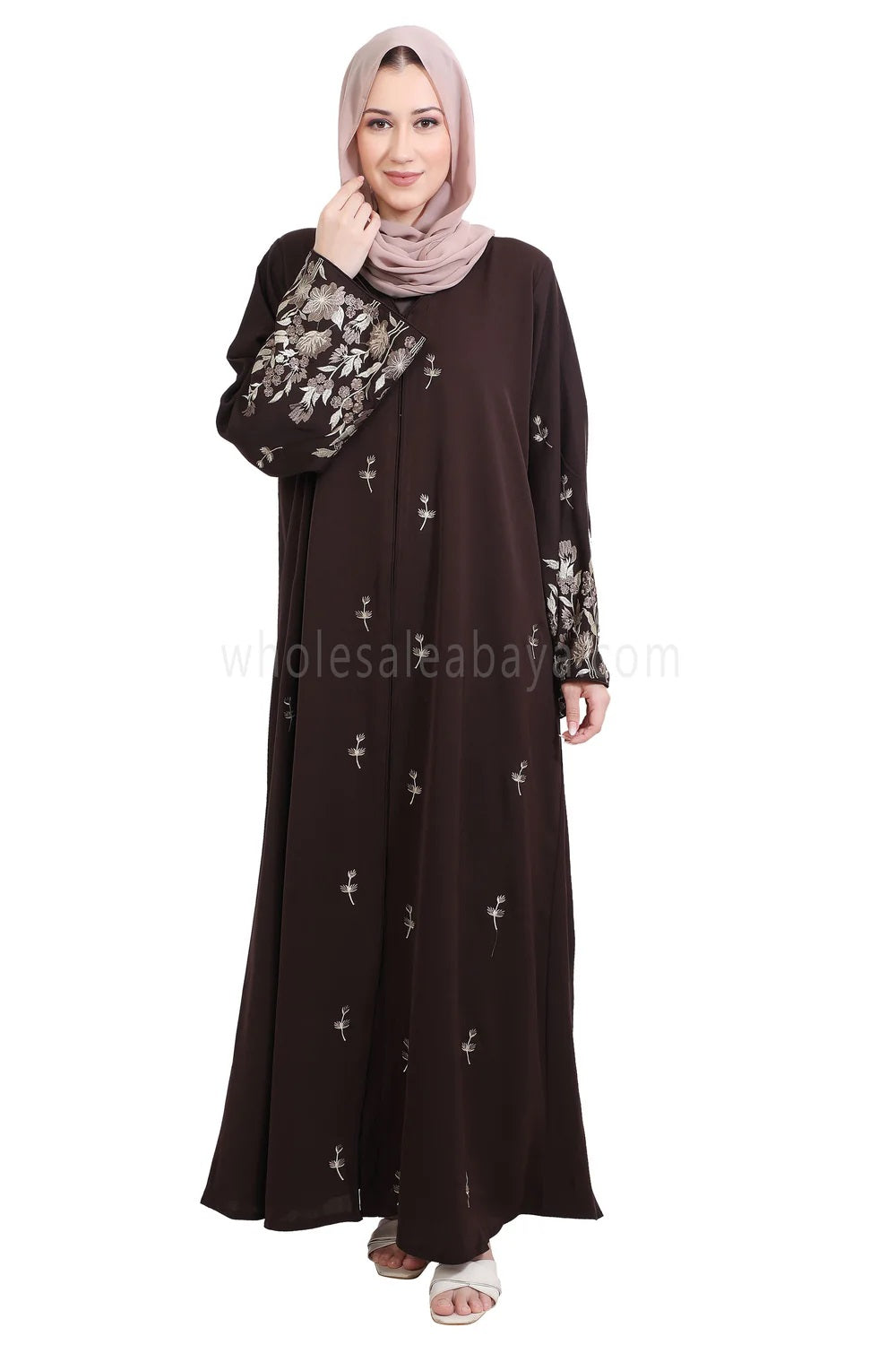 Nida Open Abaya With Motif Embroidery And Embroidered Sleeves