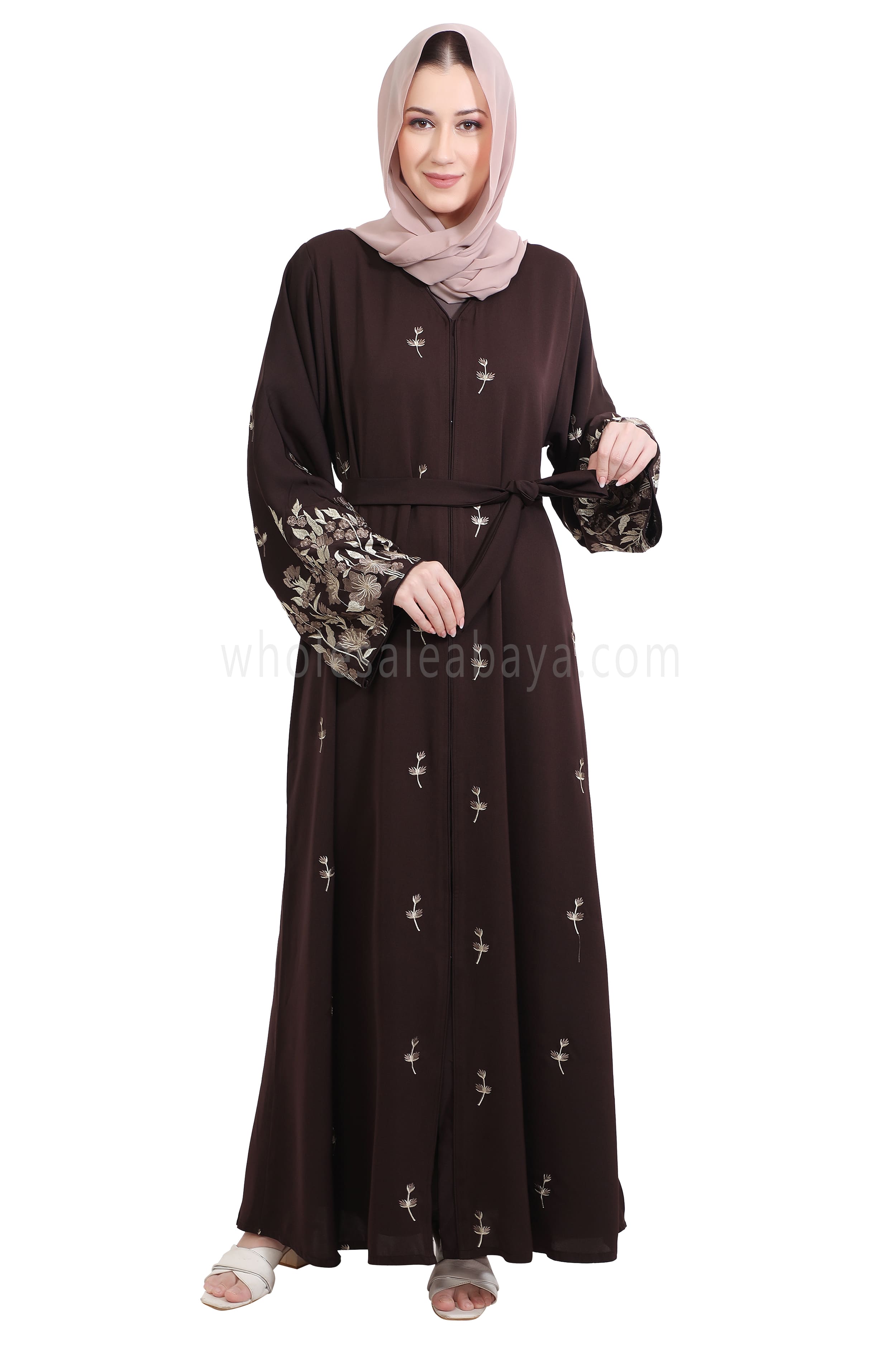 Nida Open Abaya With Motif Embroidery And Embroidered Sleeves