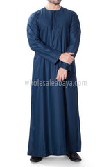 Men's Classic Plain Omani Thoube With Front Zip Teal Blue