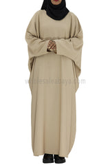 Plain Closed Butterfly Abaya With Inner Belt Sand Beige